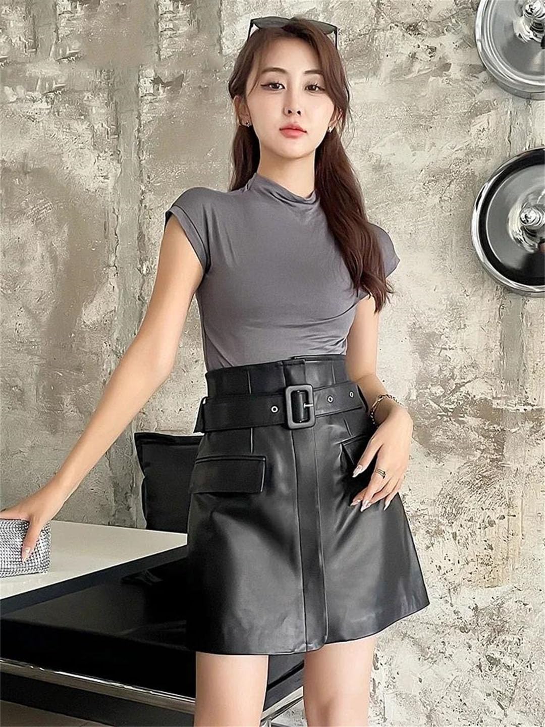 High Waist Mini Leather Skirt