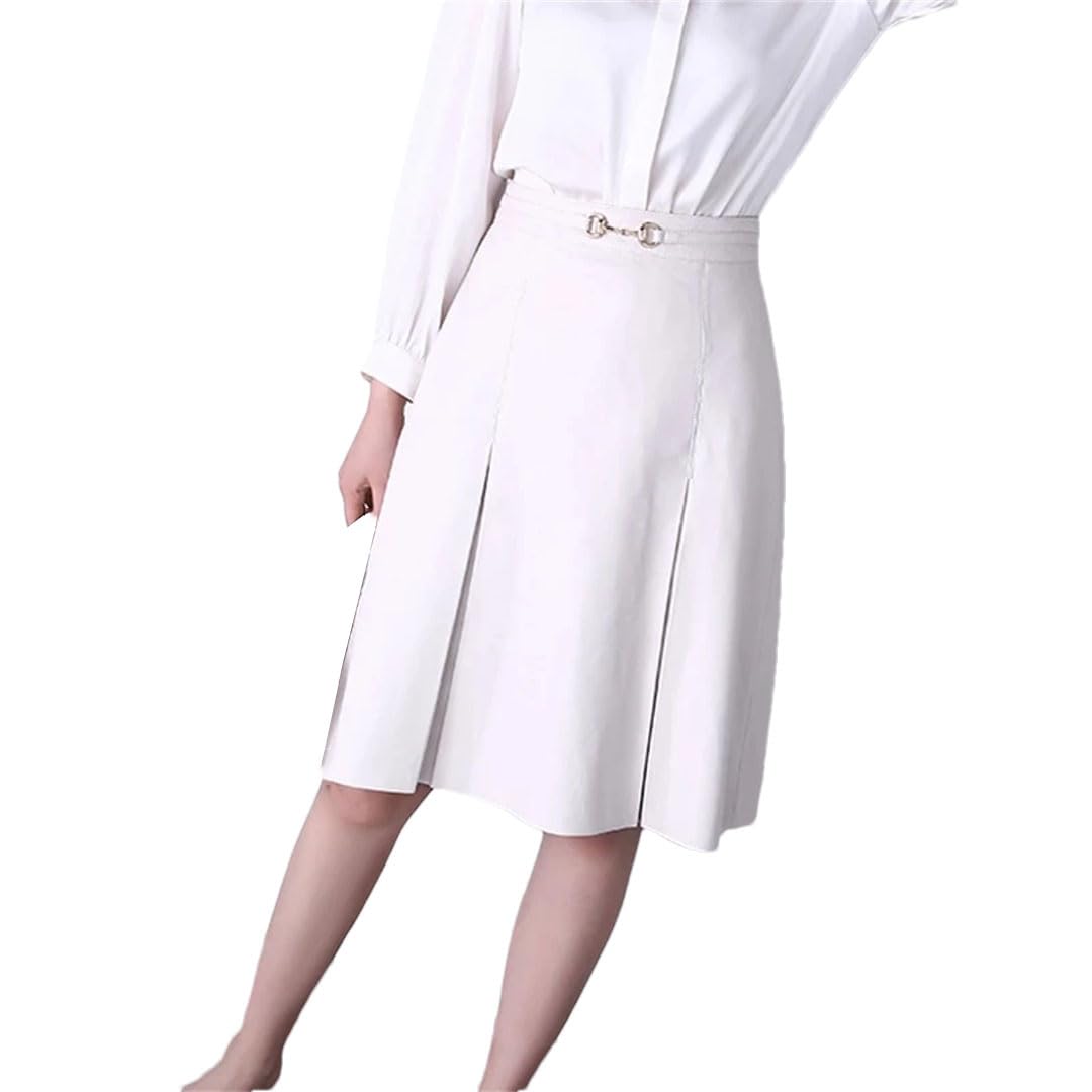High Waist Midi Pleated Leather Skirt