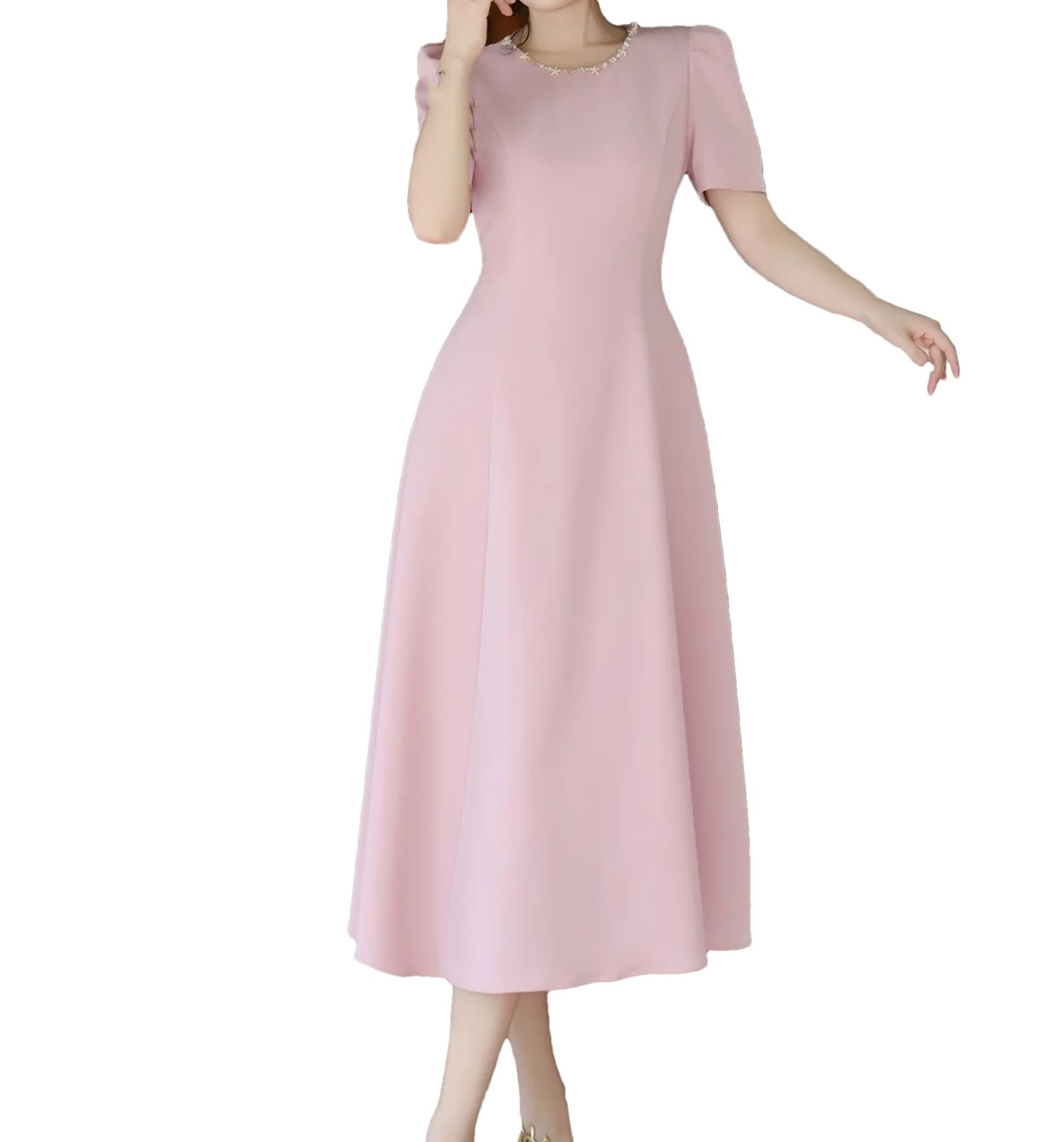 Beaded O-Neck A-Line Midi Dress