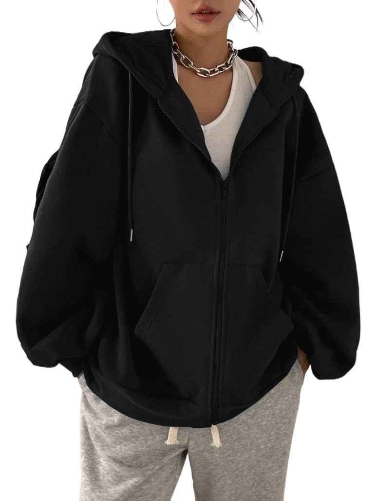 Zip Up Drop Shoulder Lined Hoodie Jacket