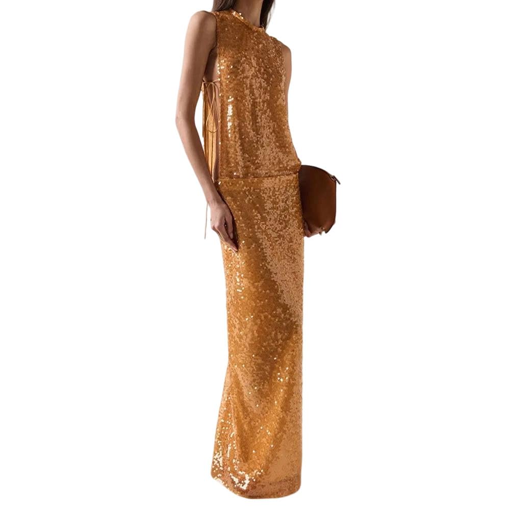 Sleeveless Formal Gold Evening Gown