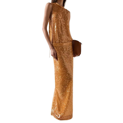 Sleeveless Formal Gold Evening Gown