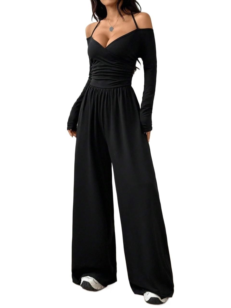 Ruched Wide Leg Spaghetti Strap Jumpsuit