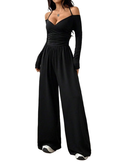Ruched Wide Leg Spaghetti Strap Jumpsuit
