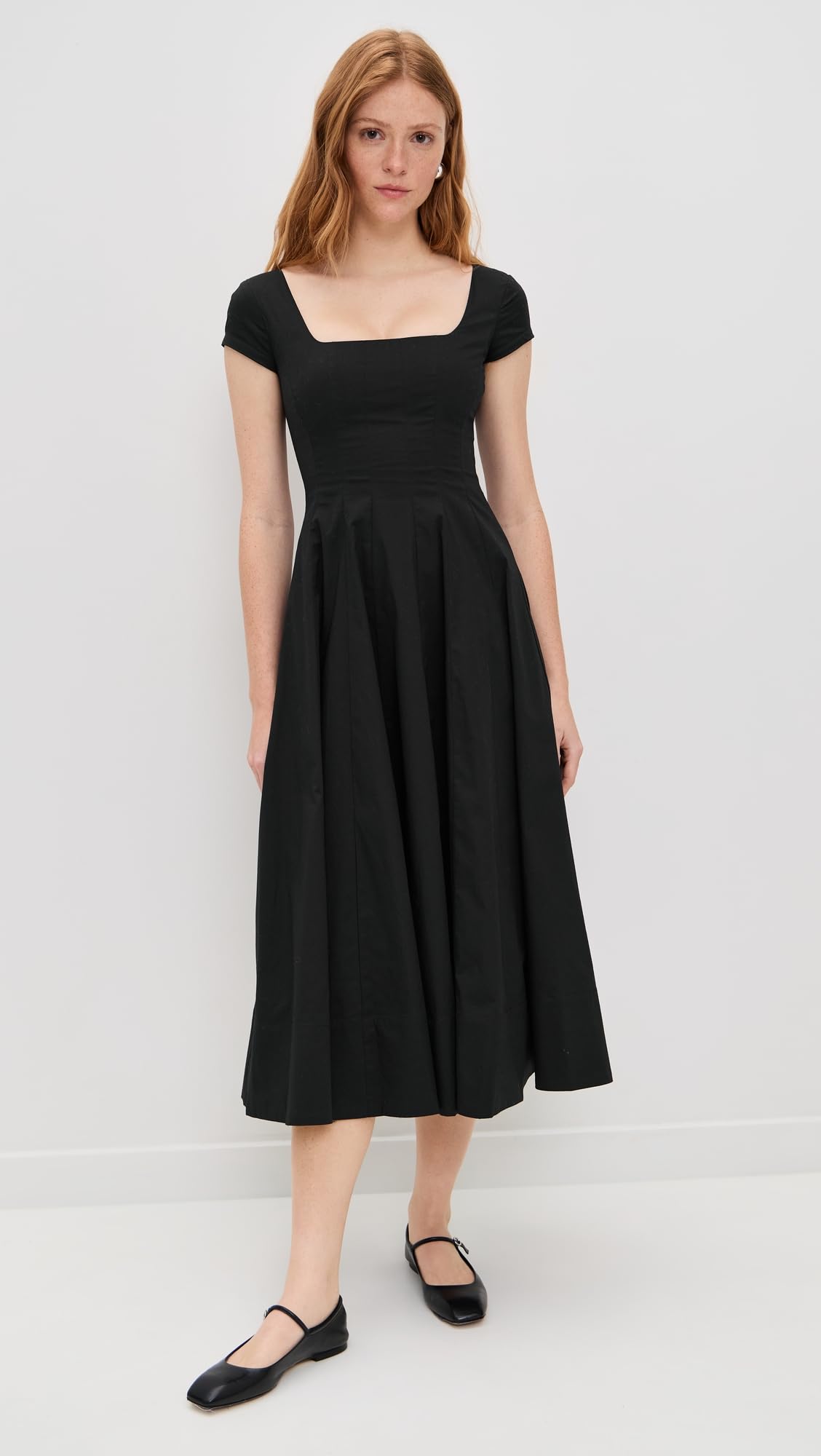 Short Sleeve Black Midi Dress