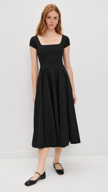 Short Sleeve Black Midi Dress