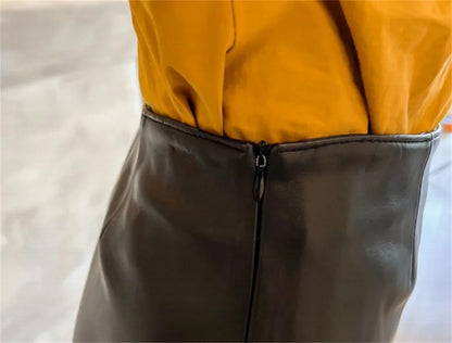 High Waist Knee-Length Mermaid Leather Skirt