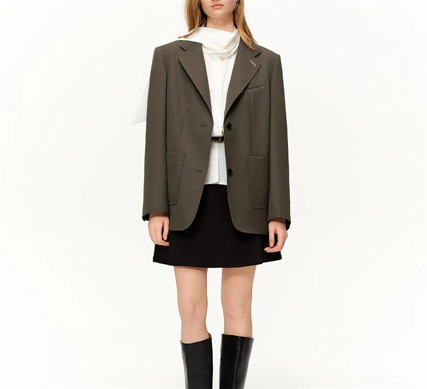 Wide-Shoulder Structured Blazer Coat