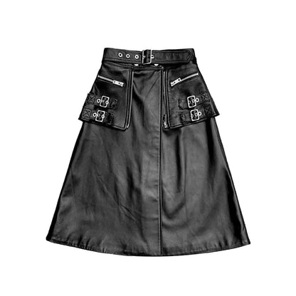High Waist A-Line Leather Mini Skirt