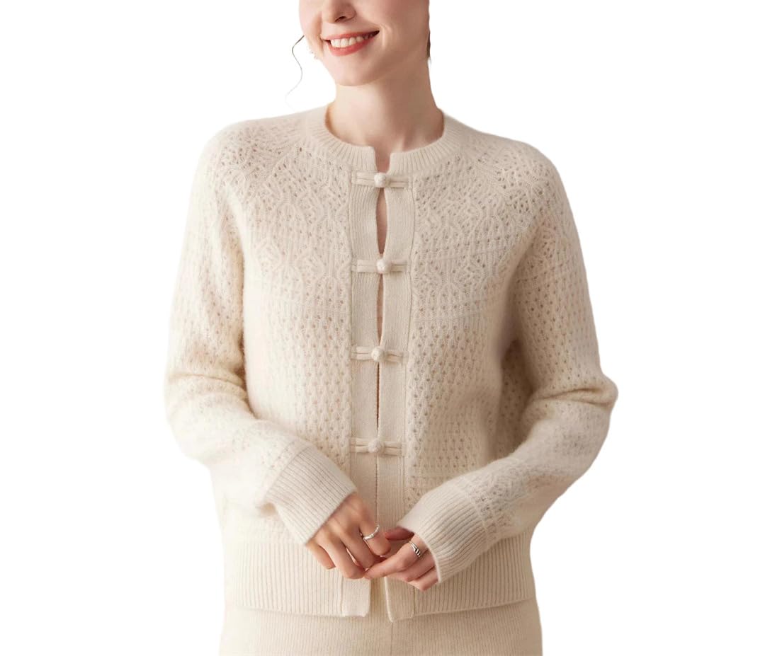Embroidered Hollow Knit Open Cardigan Sweater