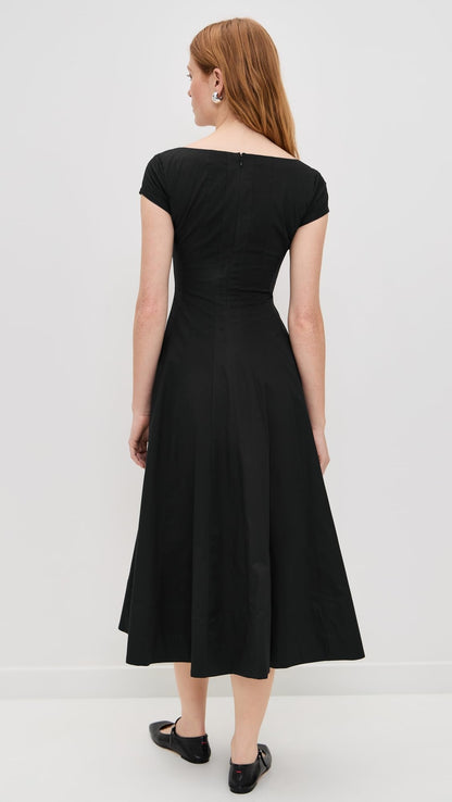Short Sleeve Black Midi Dress