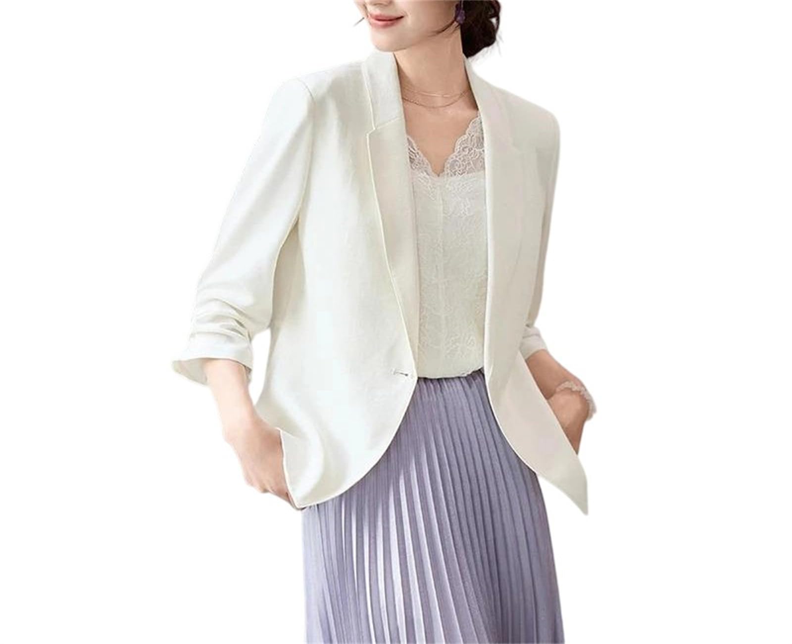 Flat Collar One-Button Cropped Blazer Jacket