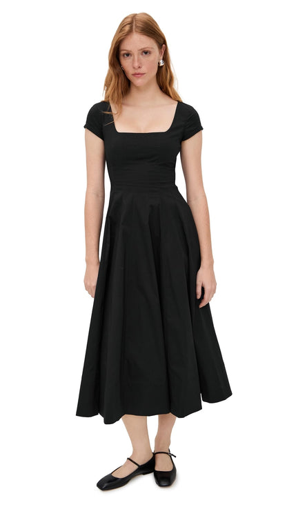 Short Sleeve Black Midi Dress