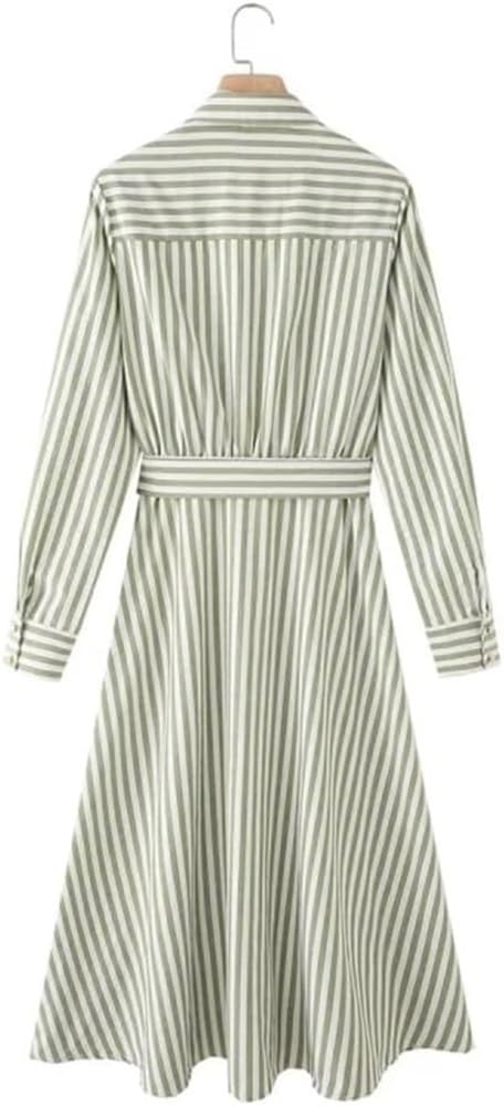 Striped Belted Shirt Maxi Dress