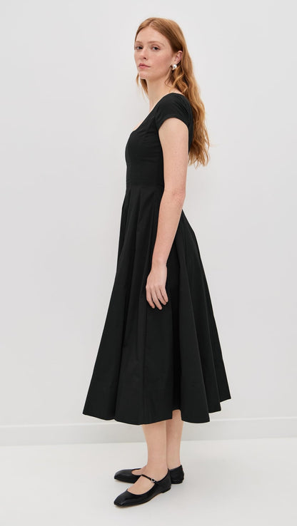 Short Sleeve Black Midi Dress