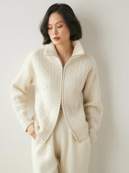 Zip Lapel Collar Cardigan Sweater