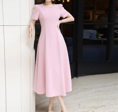 Beaded O-Neck A-Line Midi Dress