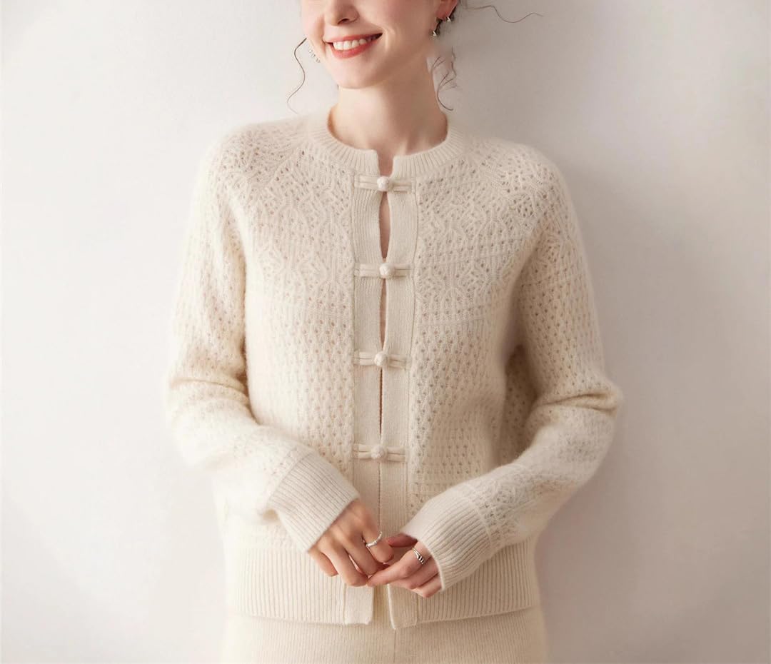 Embroidered Hollow Knit Open Cardigan Sweater