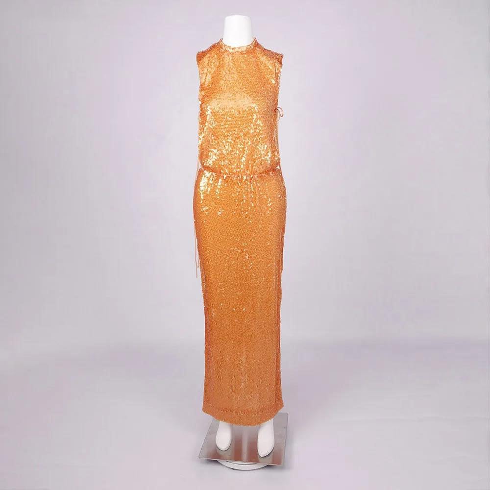 Sleeveless Formal Gold Evening Gown