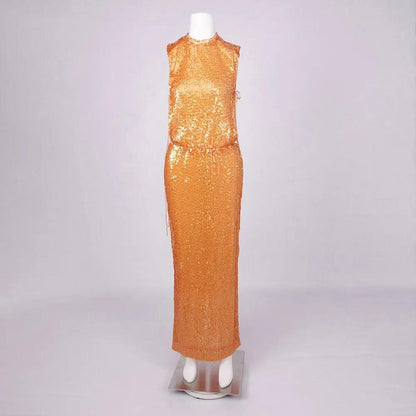 Sleeveless Formal Gold Evening Gown