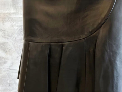 High Waist Knee-Length Mermaid Leather Skirt