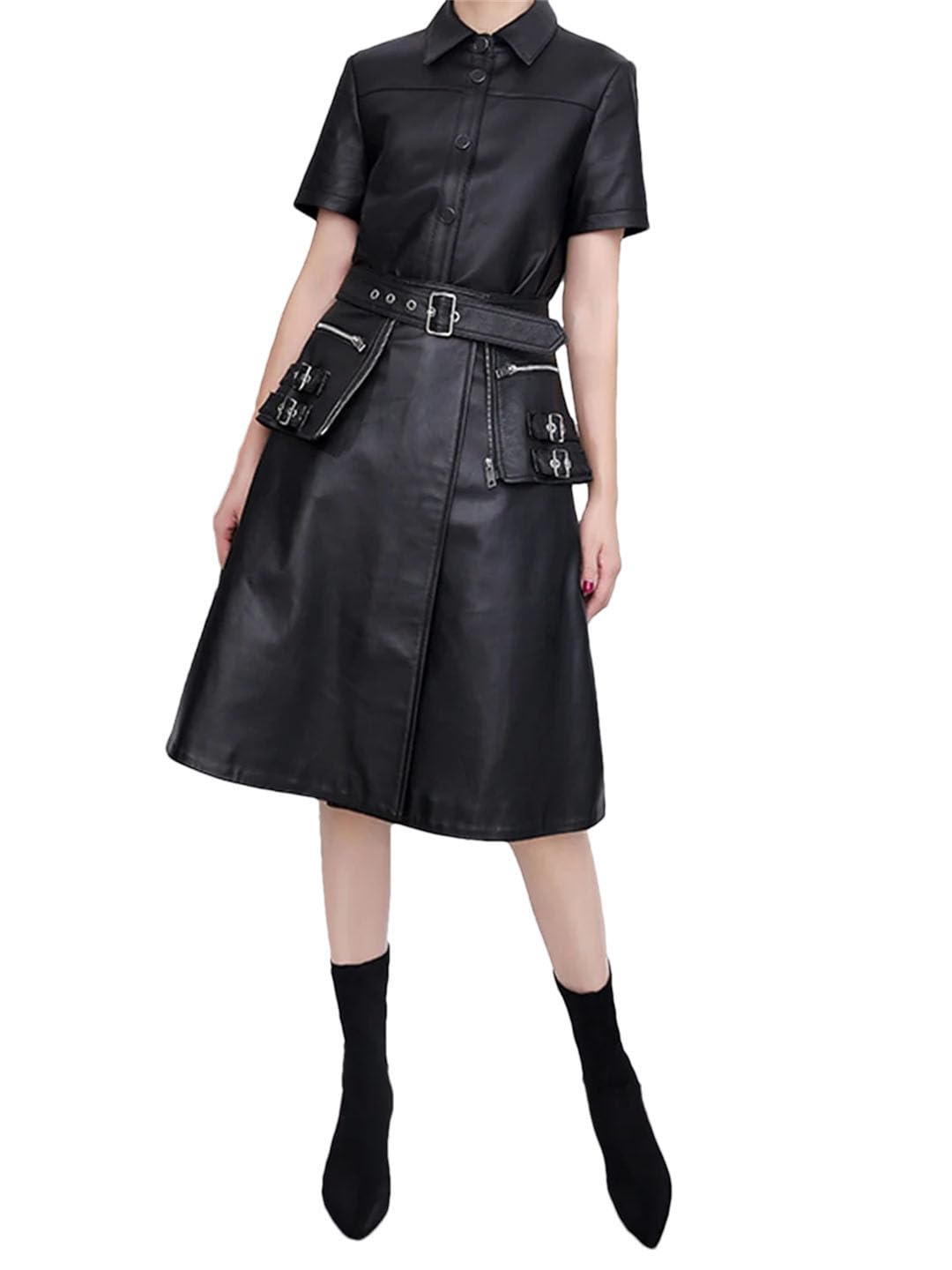 High Waist A-Line Leather Mini Skirt
