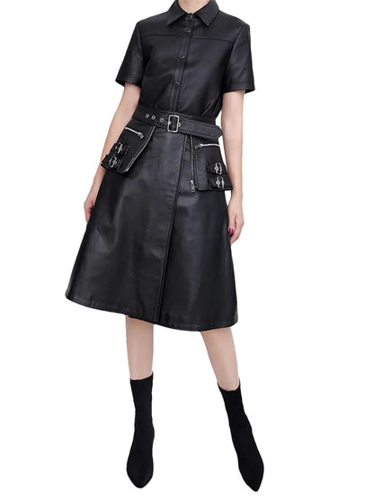 High Waist A-Line Leather Mini Skirt