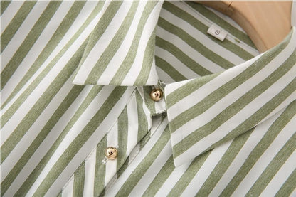 Striped Belted Shirt Maxi Dress