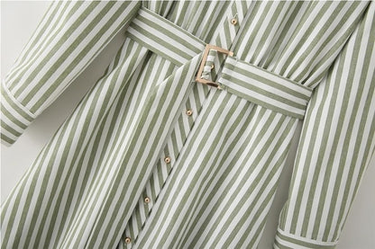 Striped Belted Shirt Maxi Dress
