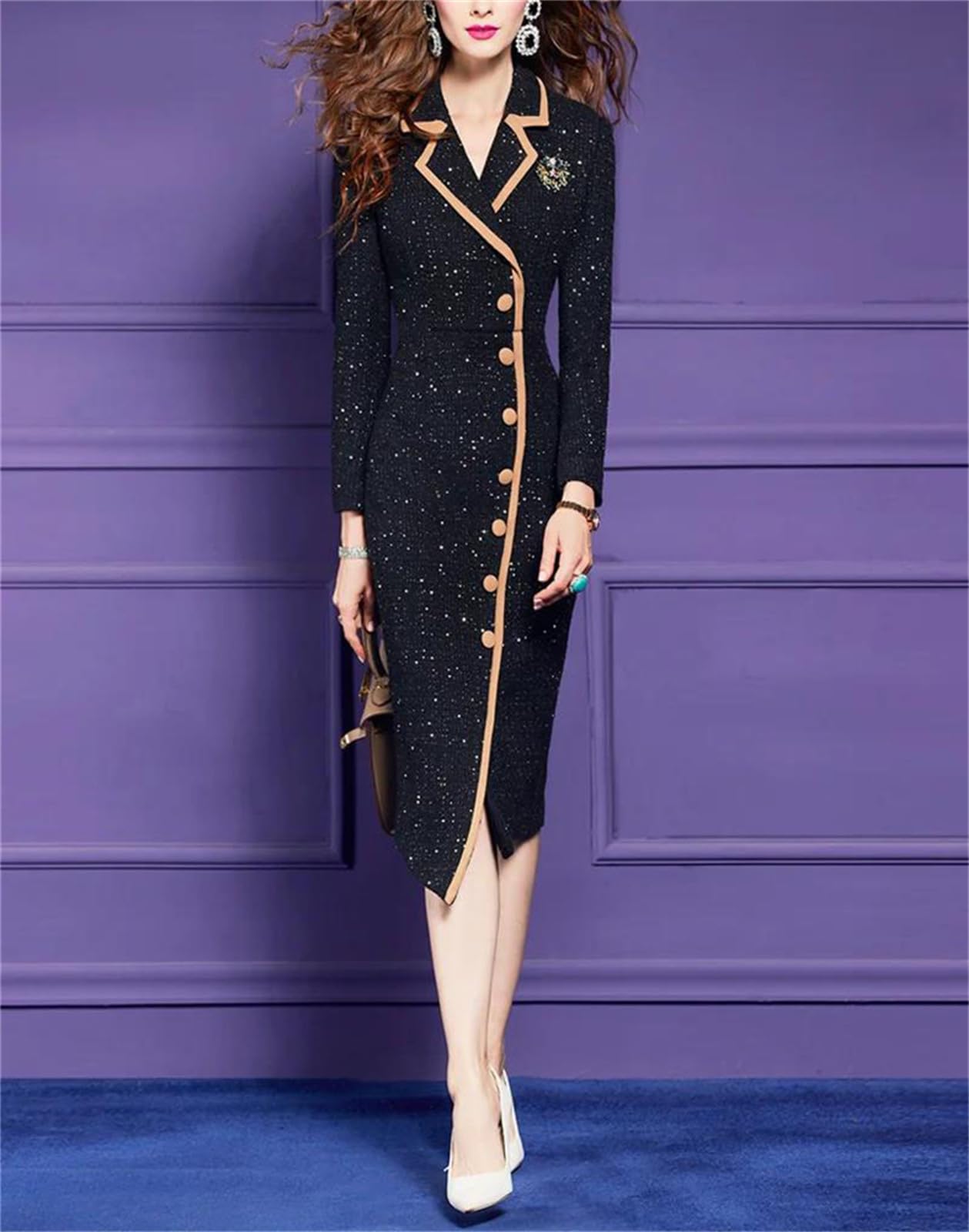 Sequined Tweed Midi Dress