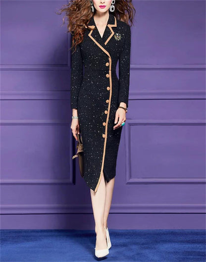 Sequined Tweed Midi Dress