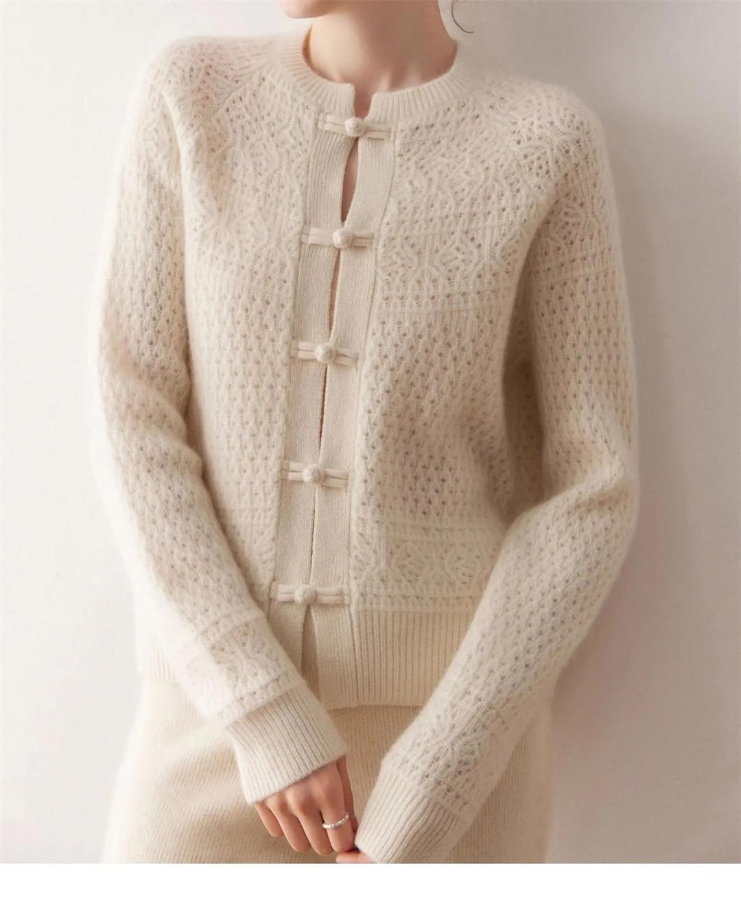 Embroidered Hollow Knit Open Cardigan Sweater