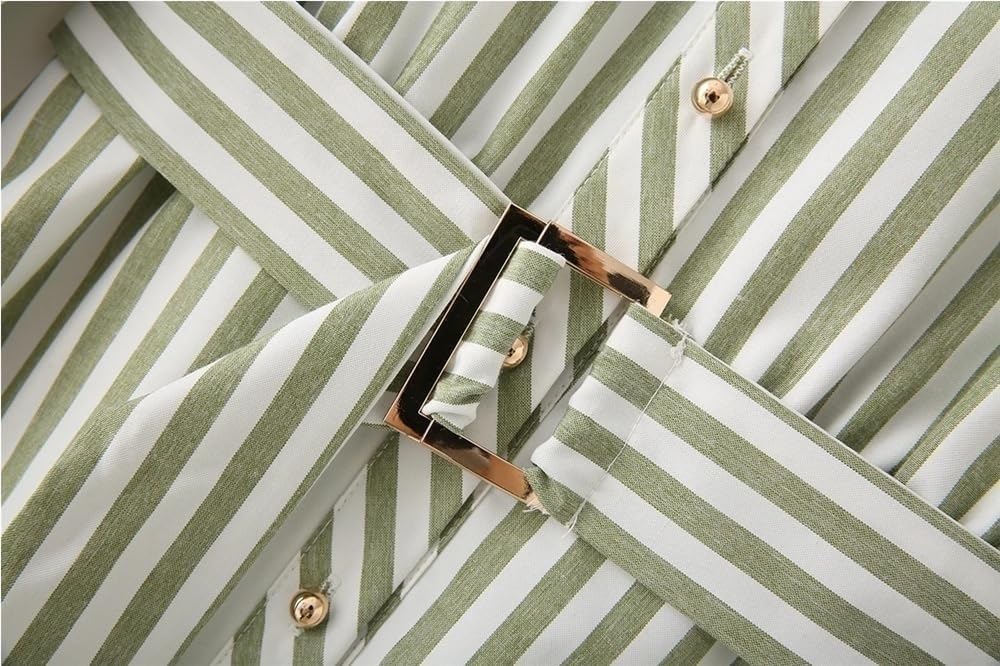 Striped Belted Shirt Maxi Dress