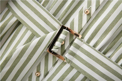 Striped Belted Shirt Maxi Dress