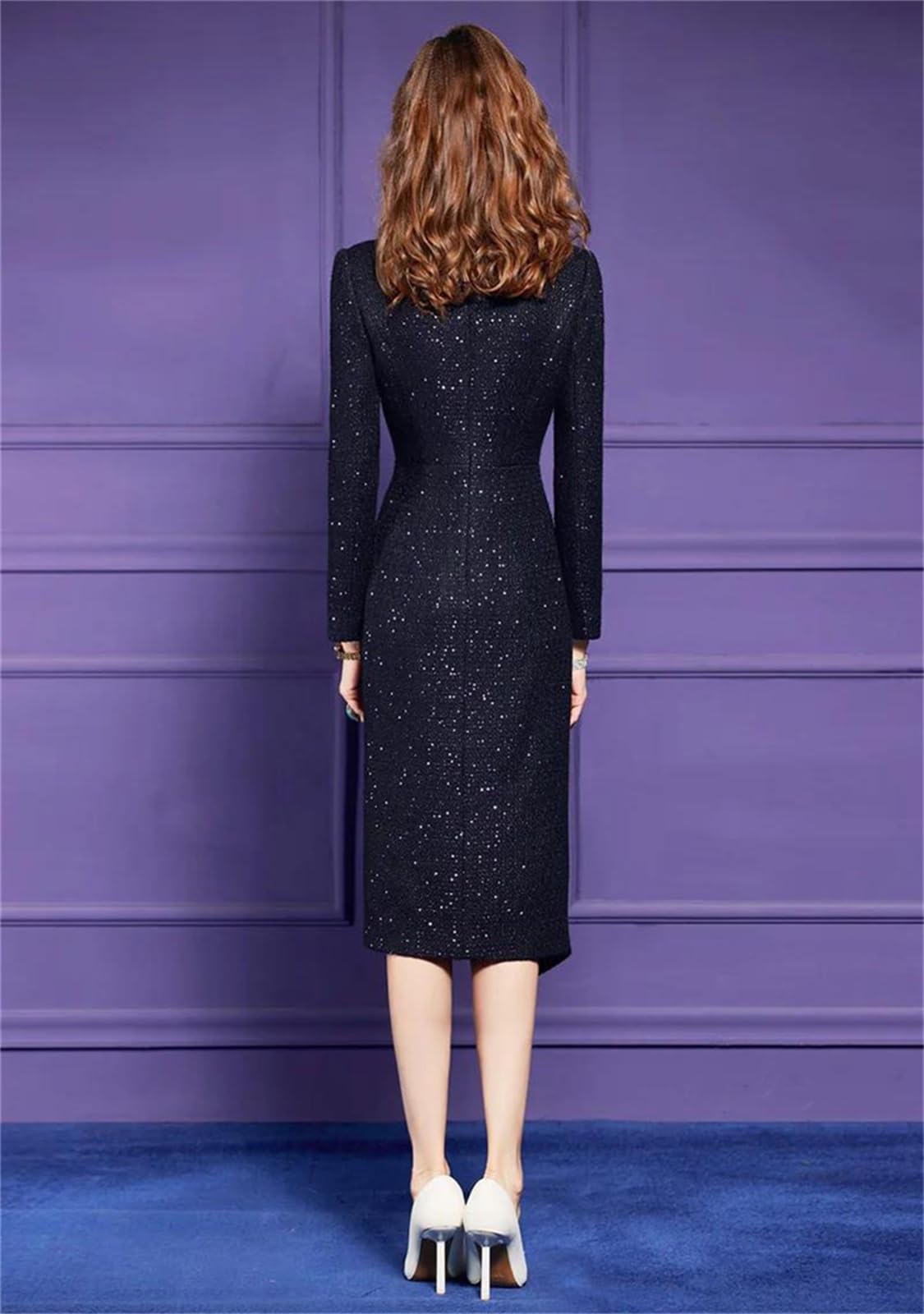 Sequined Tweed Midi Dress