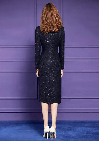 Sequined Tweed Midi Dress