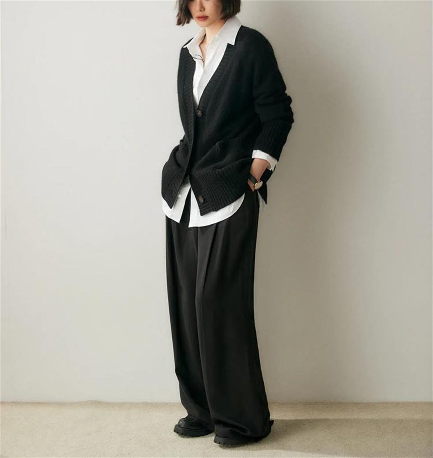 Single-Breasted Cashmere V-Neck Cardigan Sweater