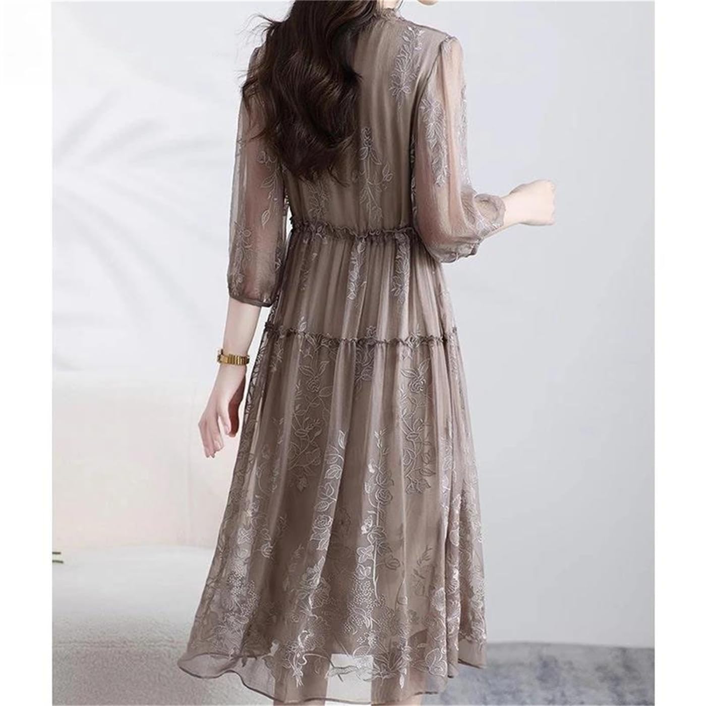 V-Neck Embroidered A-Line Midi Dress