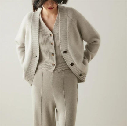 Single-Breasted Cashmere V-Neck Cardigan Sweater