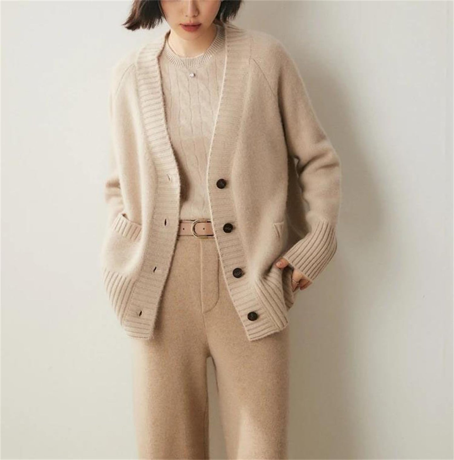 Single-Breasted Cashmere V-Neck Cardigan Sweater