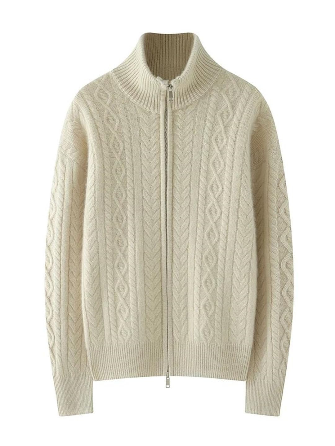 Zip Cable Knit Cashmere Cardigan Sweater