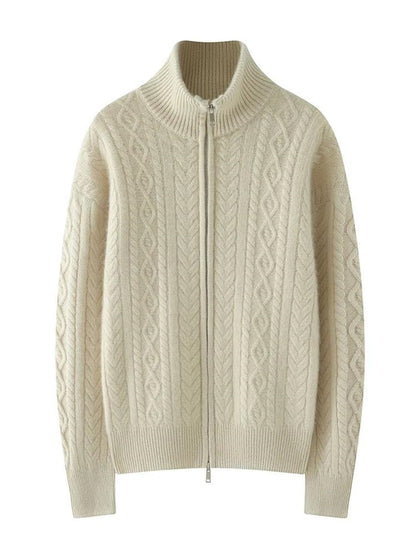 Zip Cable Knit Cashmere Cardigan Sweater