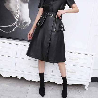 High Waist A-Line Leather Mini Skirt