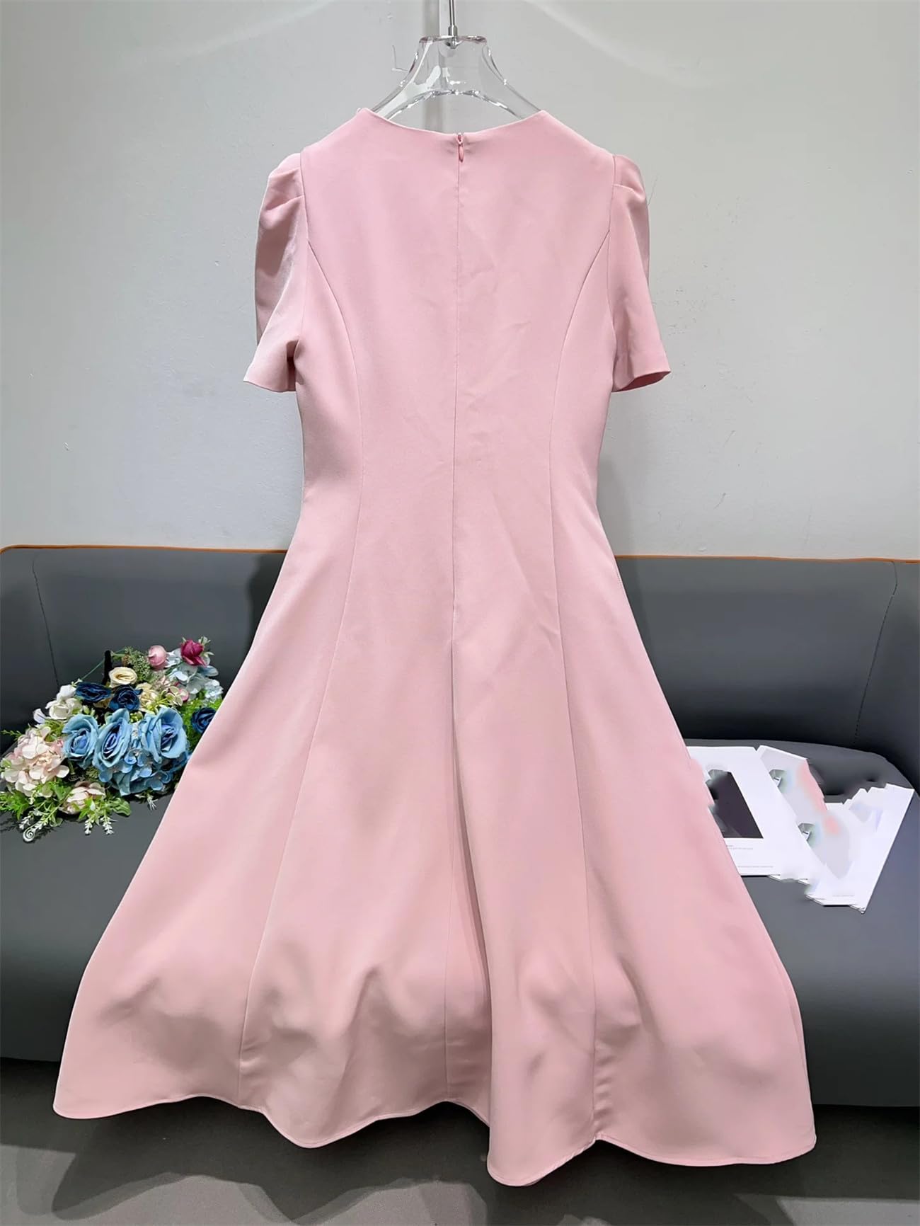 Beaded O-Neck A-Line Midi Dress