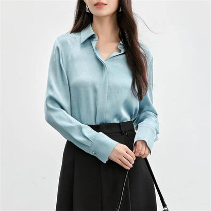 Textured V-Neck Long-Sleeve Blouse
