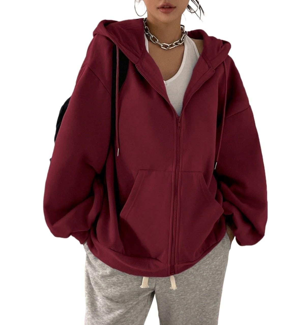Zip Front Drawstring Hoodie Sweatshirt