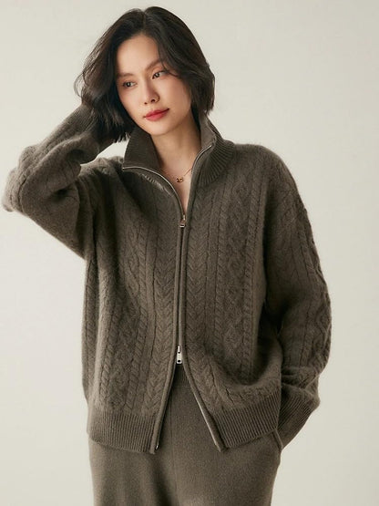Zip Lapel Collar Cardigan Sweater
