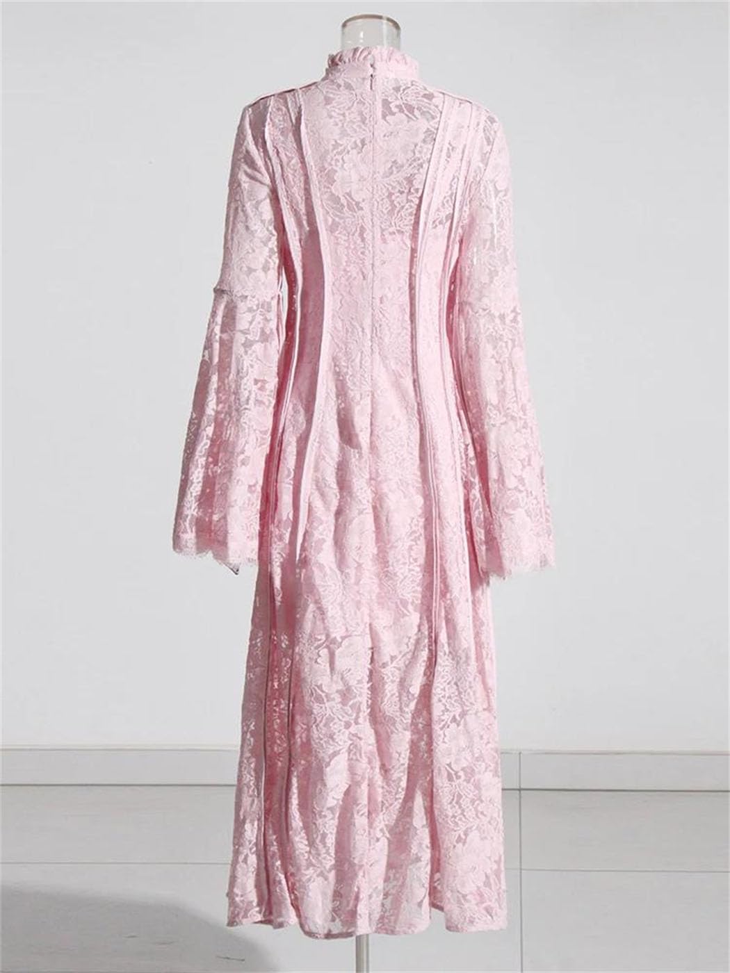Stand Collar Flare Sleeve Embroidered Waist Dress