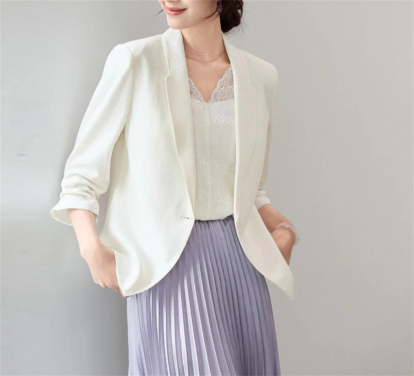 Flat Collar One-Button Cropped Blazer Jacket