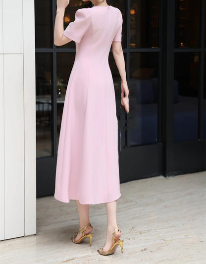 Beaded O-Neck A-Line Midi Dress
